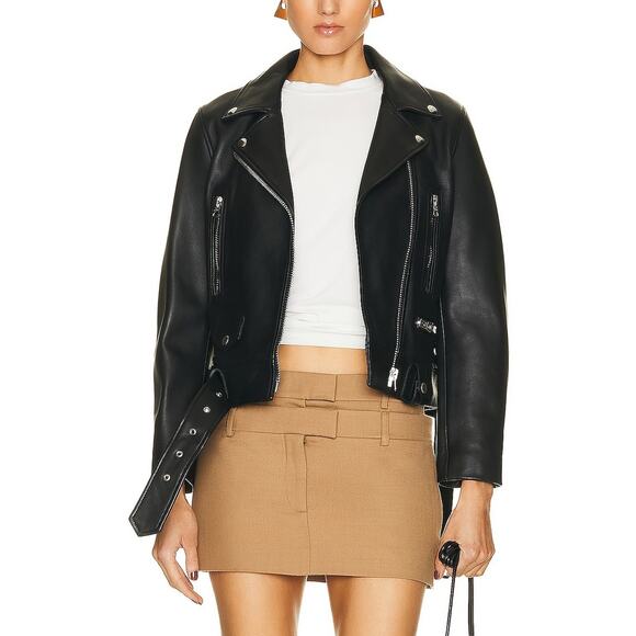 Acne Studios Black Leather Moto Jacket Size 40 - Picture 1 of 6